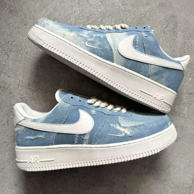 Tênis Air Force 1 Personalizado Textura Jeans