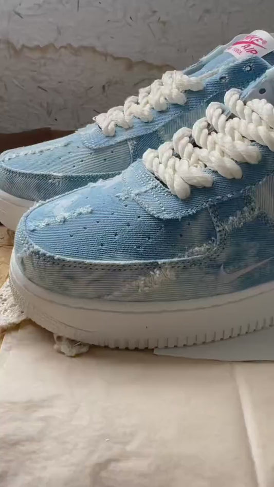 Tênis Air Force 1 Personalizado Textura Jeans